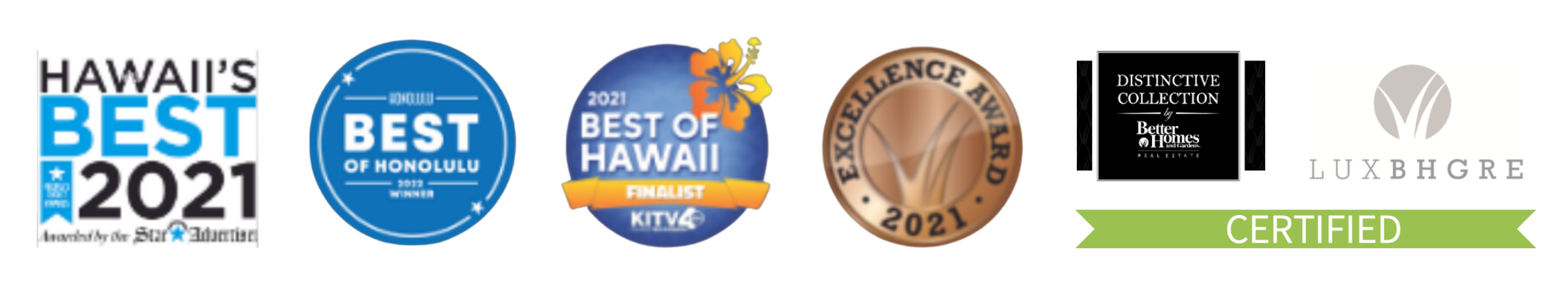 Hawaii's Best - Winner, Best of Honolulu - Finalist, Excellence Award 2021, Luxury Real Estate Certified